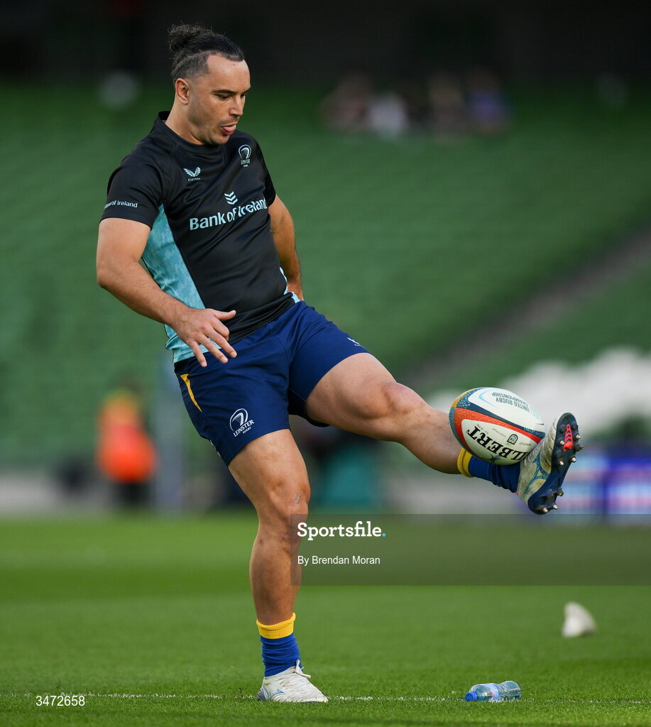 30 May 2026; James Lowe of Leinster before the United Rugby Championship quarter-final match between Leinster and Lions at the Aviva Stadium in Dublin. Photo by Brendan Moran/Sportsfile