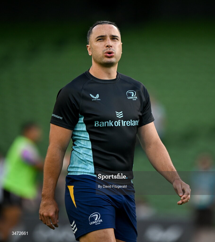 30 May 2026; James Lowe of Leinster before the United Rugby Championship quarter-final match between Leinster and Lions at the Aviva Stadium in Dublin. Photo by David Fitzgerald/Sportsfile