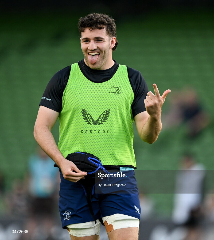 30 May 2026; James Culhane of Leinster before the United Rugby Championship quarter-final match between Leinster and Lions at the Aviva Stadium in Dublin. Photo by David Fitzgerald/Sportsfile