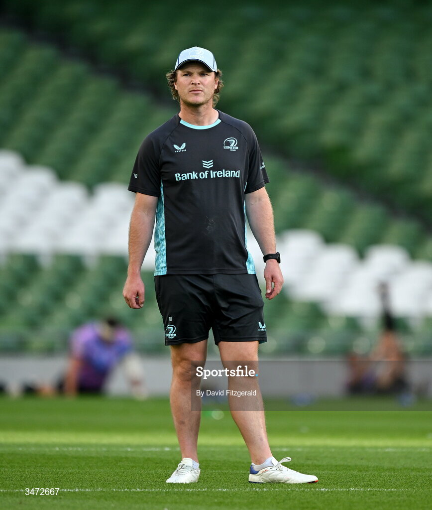 30 May 2026; Leinster assistant coach Tyler Bleyendaal before the United Rugby Championship quarter-final match between Leinster and Lions at the Aviva Stadium in Dublin. Photo by David Fitzgerald/Sportsfile