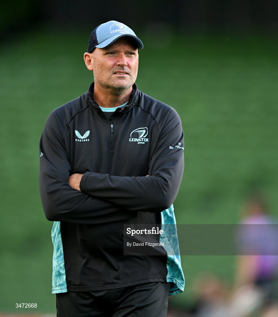 30 May 2026; Leinster senior coach Jacques Nienaber before the United Rugby Championship quarter-final match between Leinster and Lions at the Aviva Stadium in Dublin. Photo by David Fitzgerald/Sportsfile