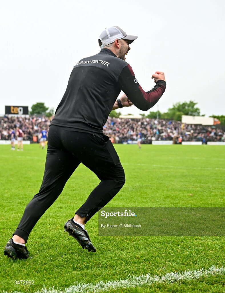 30 May 2026; Westmeath manager Mark McHugh celebrates after his side's victory in the GAA Football All-Ireland Senior Championship Round 1 match between Westmeath and Cavan at TEG Cusack Park in Mullingar, Westmeath. Photo by Piaras Ó Mídheach/Sportsfile