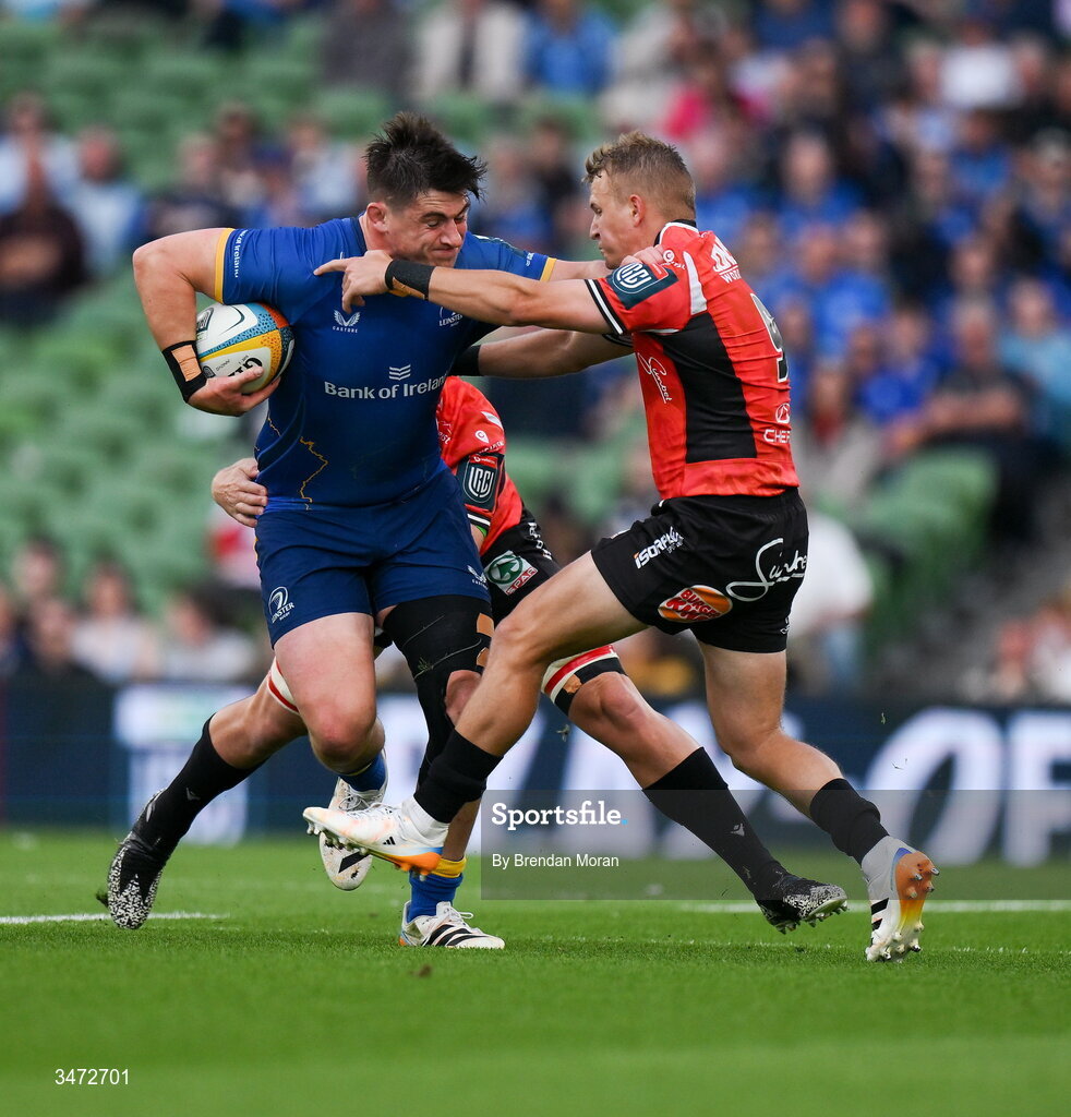 30 May 2026; Dan Sheehan of Leinster in action against Nico Steyn of Lions during the United Rugby Championship quarter-final match between Leinster and Lions at the Aviva Stadium in Dublin. Photo by Brendan Moran/Sportsfile