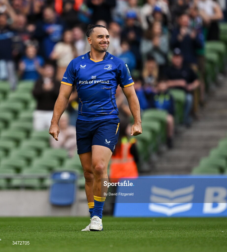 30 May 2026; James Lowe of Leinster before the United Rugby Championship quarter-final match between Leinster and Lions at the Aviva Stadium in Dublin. Photo by David Fitzgerald/Sportsfile