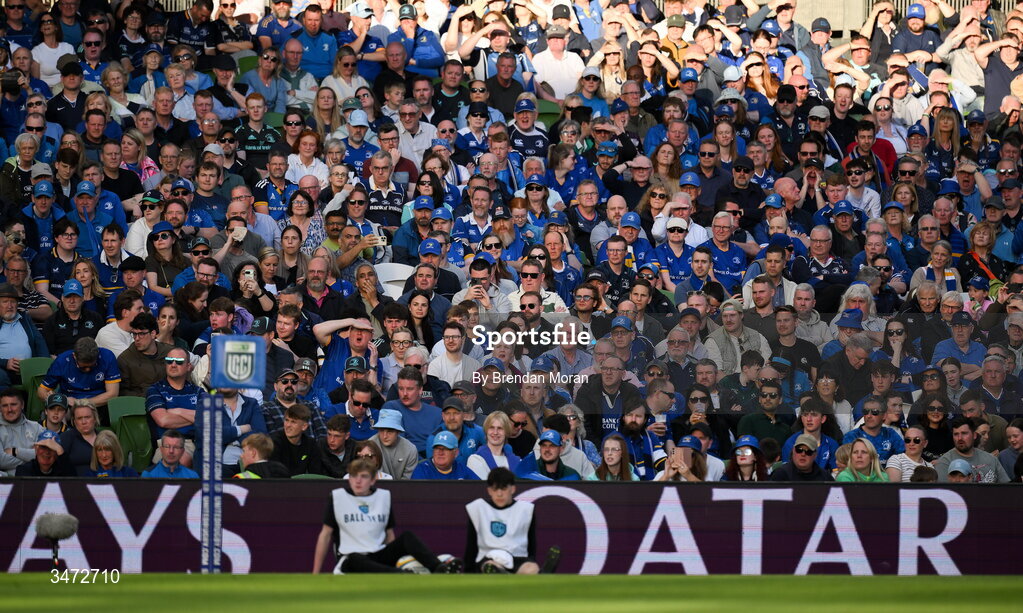 30 May 2026; Leinster supporters during the United Rugby Championship quarter-final match between Leinster and Lions at the Aviva Stadium in Dublin. Photo by Brendan Moran/Sportsfile