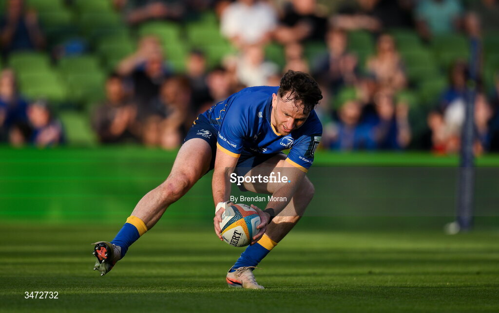 30 May 2026; Hugo Keenan of Leinster scores his side's second try during the United Rugby Championship quarter-final match between Leinster and Lions at the Aviva Stadium in Dublin. Photo by Brendan Moran/Sportsfile