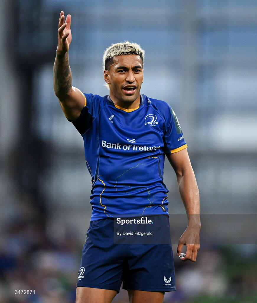 30 May 2026; Rieko Ioane of Leinster during the United Rugby Championship quarter-final match between Leinster and Lions at the Aviva Stadium in Dublin. Photo by David Fitzgerald/Sportsfile
