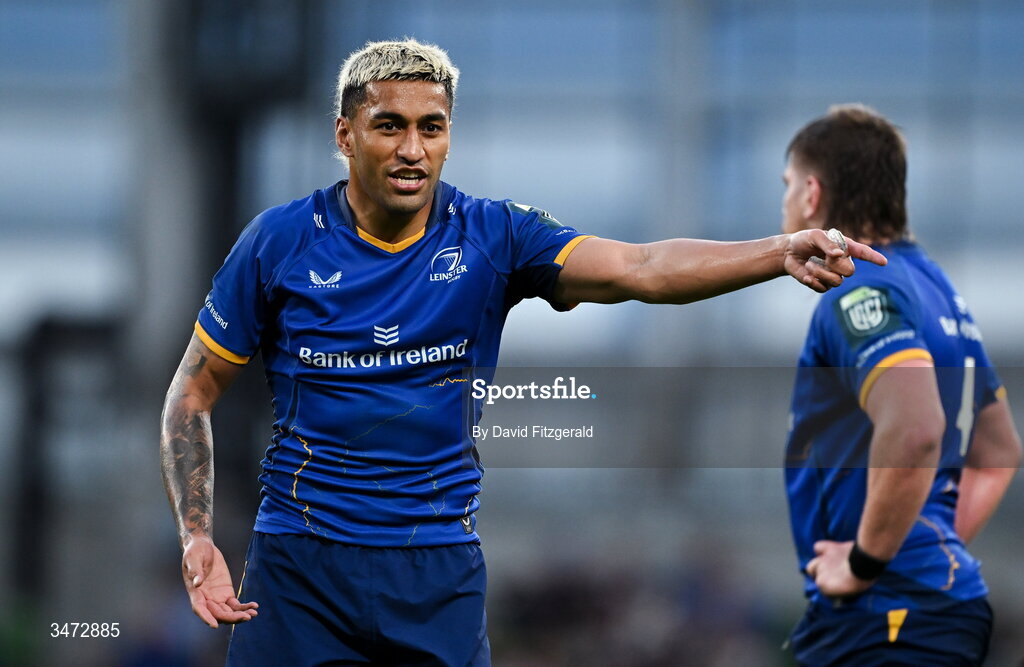 30 May 2026; Rieko Ioane of Leinster during the United Rugby Championship quarter-final match between Leinster and Lions at the Aviva Stadium in Dublin. Photo by David Fitzgerald/Sportsfile