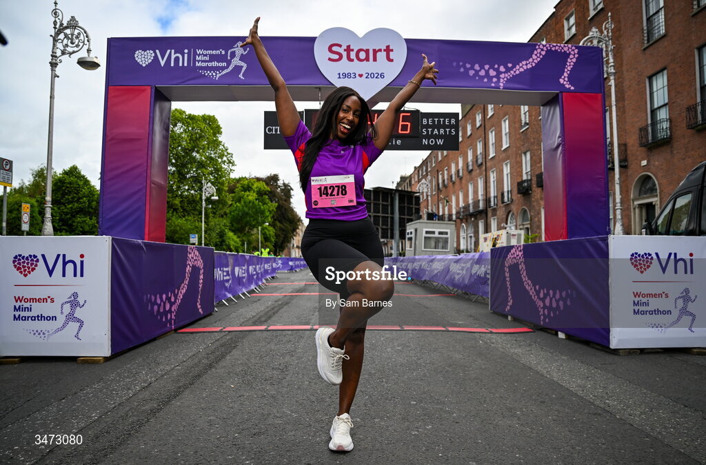 31 May 2026; Vhi ambassador Katja Mia at the 2026 Vhi Women’s Mini Marathon. Almost 30,000 women from all over the country took to the streets of Dublin to run, walk and jog the 10km route, raising much needed funds for hundreds of charities around the country. www.vhiwomensminimarathon.ie. Photo by Sam Barnes/Sportsfile