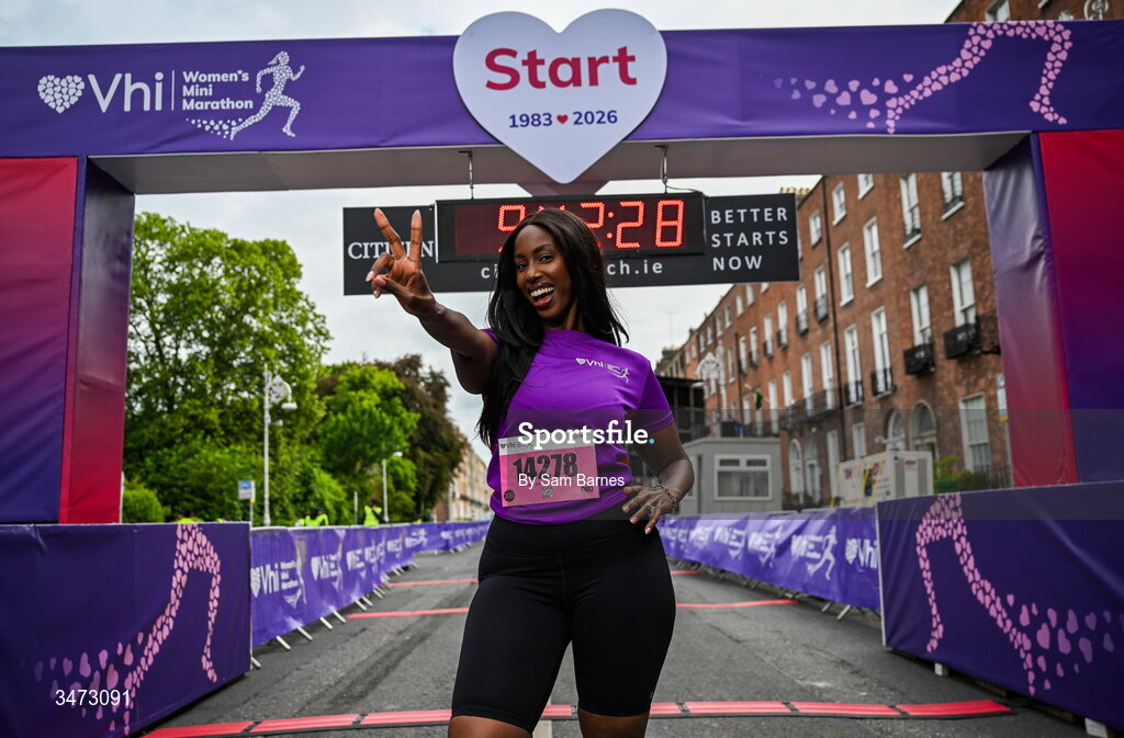31 May 2026; Vhi ambassador Katja Mia at the 2026 Vhi Women’s Mini Marathon. Almost 30,000 women from all over the country took to the streets of Dublin to run, walk and jog the 10km route, raising much needed funds for hundreds of charities around the country. www.vhiwomensminimarathon.ie. Photo by Sam Barnes/Sportsfile