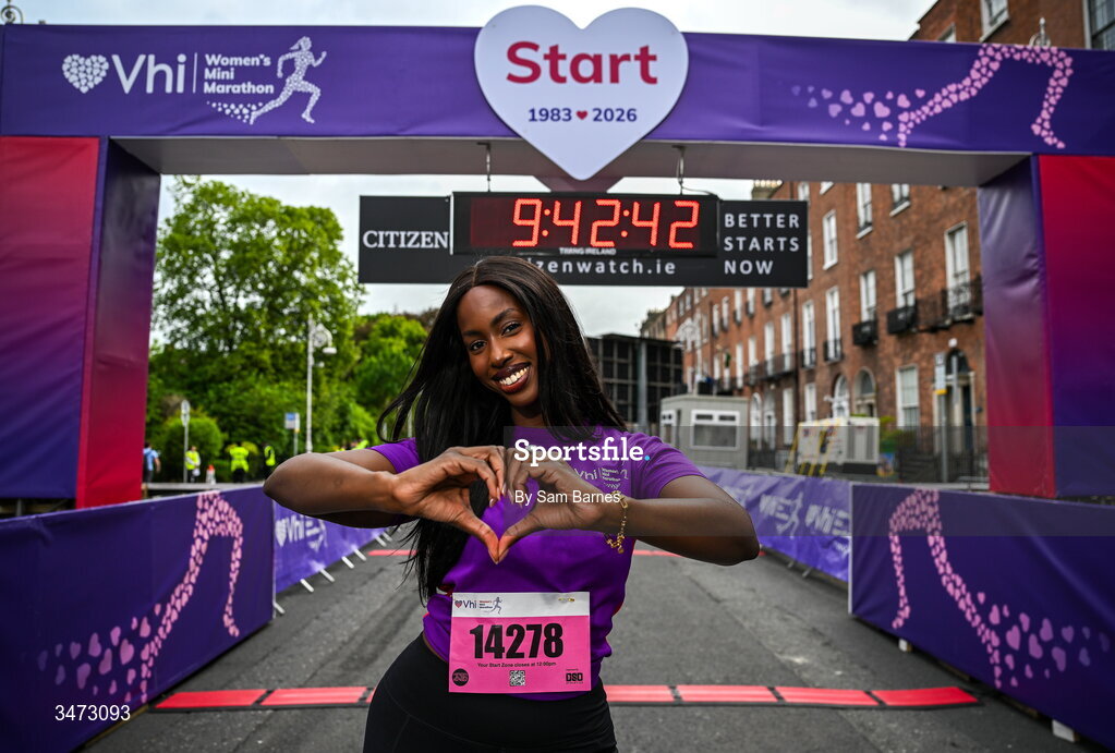 31 May 2026; Vhi ambassador Katja Mia at the 2026 Vhi Women’s Mini Marathon. Almost 30,000 women from all over the country took to the streets of Dublin to run, walk and jog the 10km route, raising much needed funds for hundreds of charities around the country. www.vhiwomensminimarathon.ie. Photo by Sam Barnes/Sportsfile