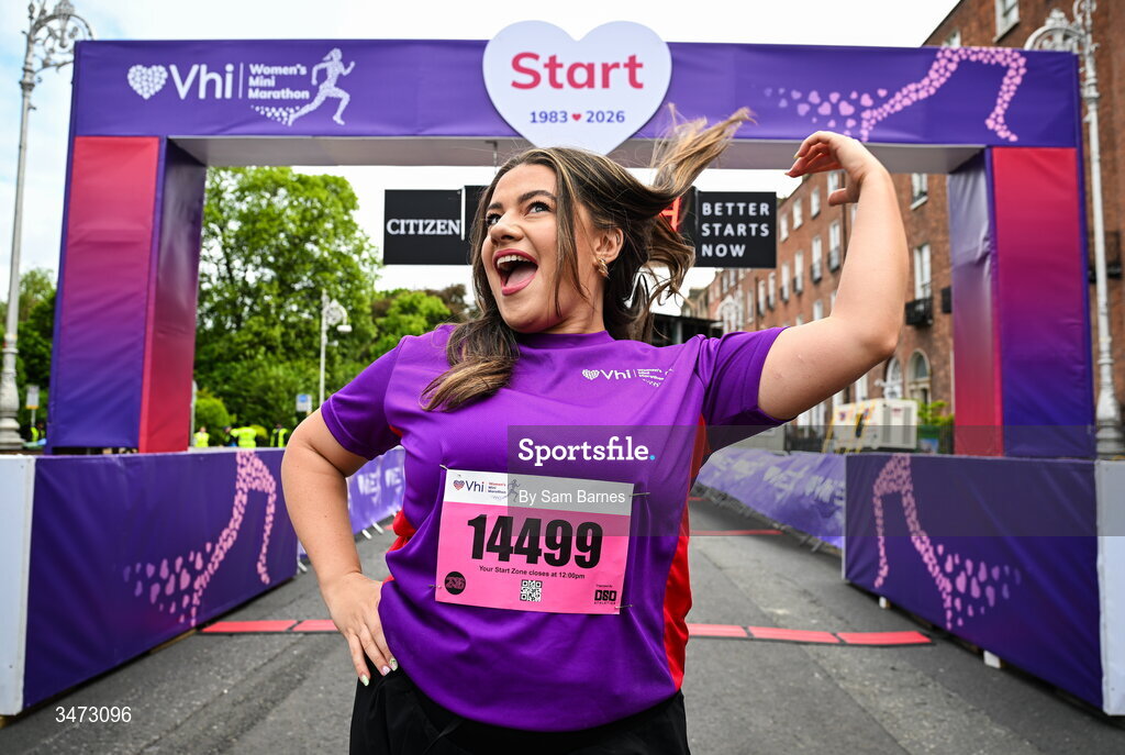 31 May 2026; Vhi ambassador Clóda Scanlon at the 2026 Vhi Women’s Mini Marathon. Almost 30,000 women from all over the country took to the streets of Dublin to run, walk and jog the 10km route, raising much needed funds for hundreds of charities around the country. www.vhiwomensminimarathon.ie. Photo by Sam Barnes/Sportsfile