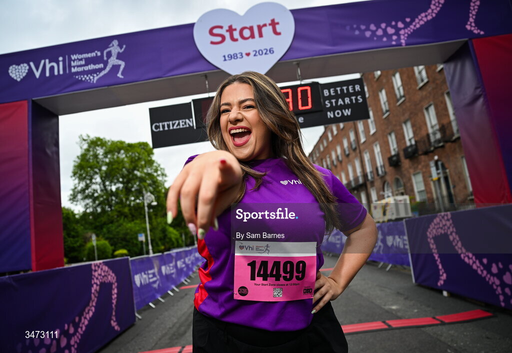 31 May 2026; Vhi ambassador Clóda Scanlon at the 2026 Vhi Women’s Mini Marathon. Almost 30,000 women from all over the country took to the streets of Dublin to run, walk and jog the 10km route, raising much needed funds for hundreds of charities around the country. www.vhiwomensminimarathon.ie. Photo by Sam Barnes/Sportsfile