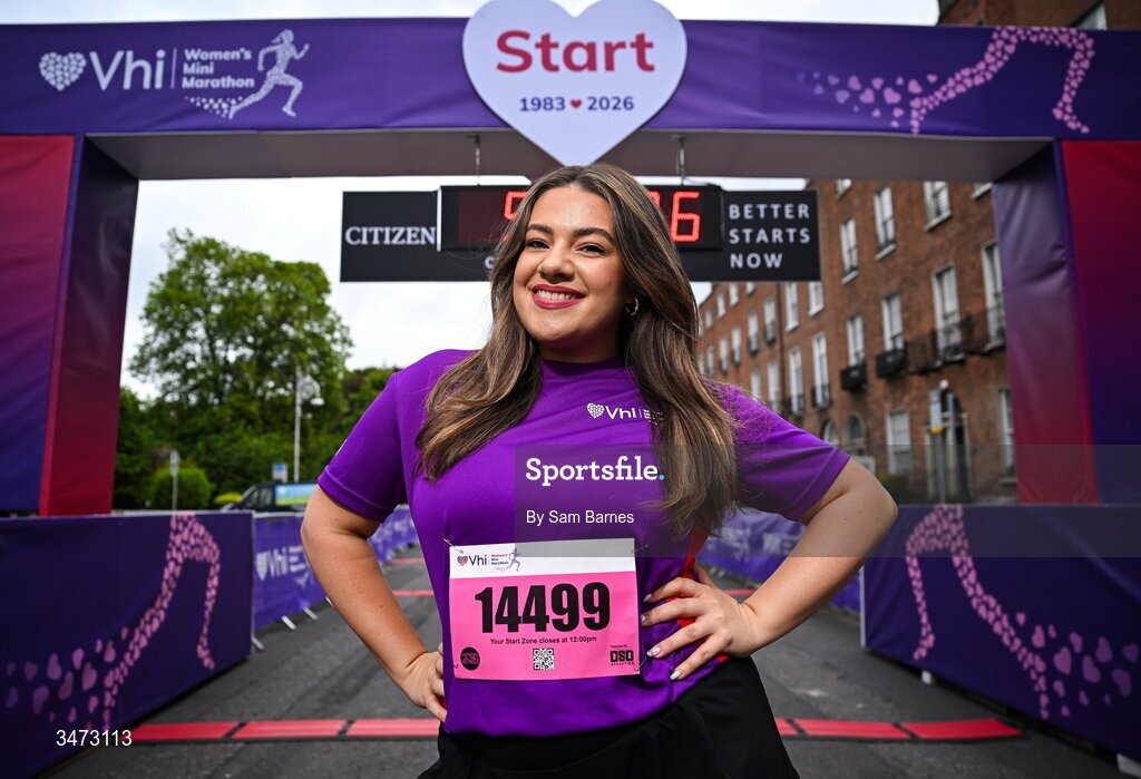 31 May 2026; Vhi ambassador Clóda Scanlon at the 2026 Vhi Women’s Mini Marathon. Almost 30,000 women from all over the country took to the streets of Dublin to run, walk and jog the 10km route, raising much needed funds for hundreds of charities around the country. www.vhiwomensminimarathon.ie. Photo by Sam Barnes/Sportsfile