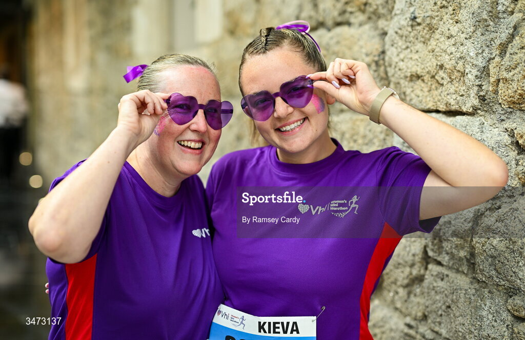 31 May 2026; Vhi employees Ellen Whelan, left, and Kieva Tancock ahead of the 2026 Vhi Women’s Mini Marathon. Almost 30,000 women from all over the country took to the streets of Dublin to run, walk and jog the 10km route, raising much needed funds for hundreds of charities around the country. www.vhiwomensminimarathon.ie. Photo by Ramsey Cardy/Sportsfile