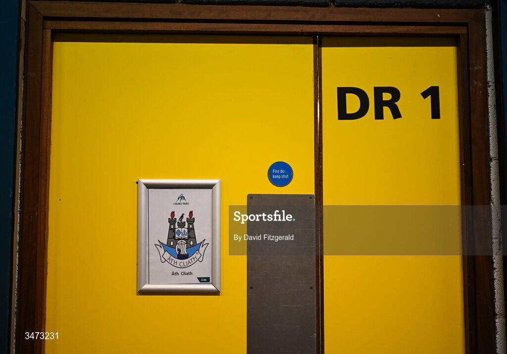 31 May 2026; A general view of the door of the Dublin dressing room before the GAA Football All-Ireland Senior Championship Round 1 match between Dublin and Louth at Croke Park in Dublin. Photo by David Fitzgerald/Sportsfile