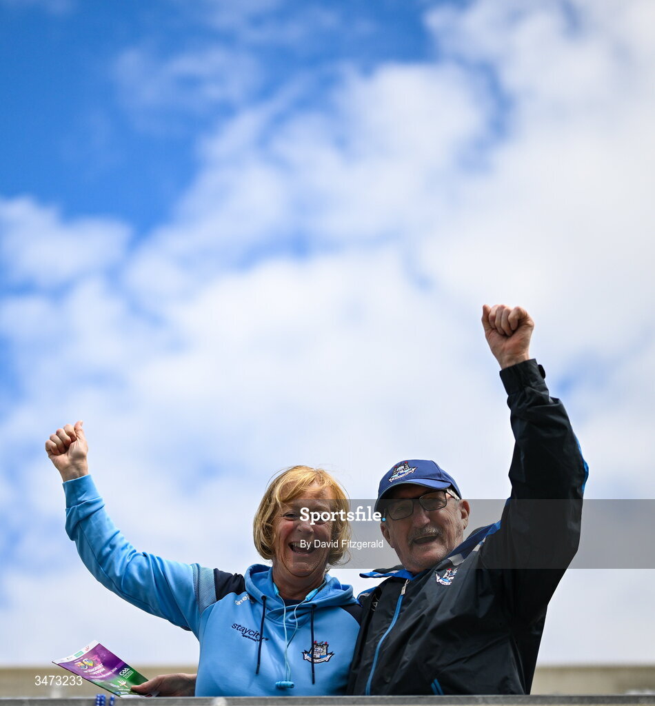 31 May 2026; Dublin supporters Felim Ó Hanaigh and Caroline Whelan on Hill 16 before the GAA Football All-Ireland Senior Championship Round 1 match between Dublin and Louth at Croke Park in Dublin. Photo by David Fitzgerald/Sportsfile