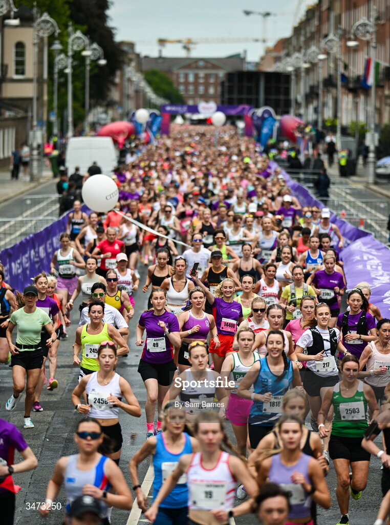 31 May 2026; Participants during the 2026 Vhi Women’s Mini Marathon. Almost 30,000 women from all over the country took to the streets of Dublin to run, walk and jog the 10km route, raising much needed funds for hundreds of charities around the country. www.vhiwomensminimarathon.ie. Photo by Sam Barnes/Sportsfile