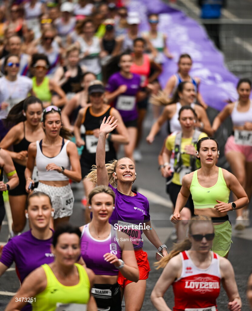 31 May 2026; VHI ambassador Nathalie Lennon during the 2026 Vhi Women’s Mini Marathon. Almost 30,000 women from all over the country took to the streets of Dublin to run, walk and jog the 10km route, raising much needed funds for hundreds of charities around the country. www.vhiwomensminimarathon.ie. Photo by Sam Barnes/Sportsfile