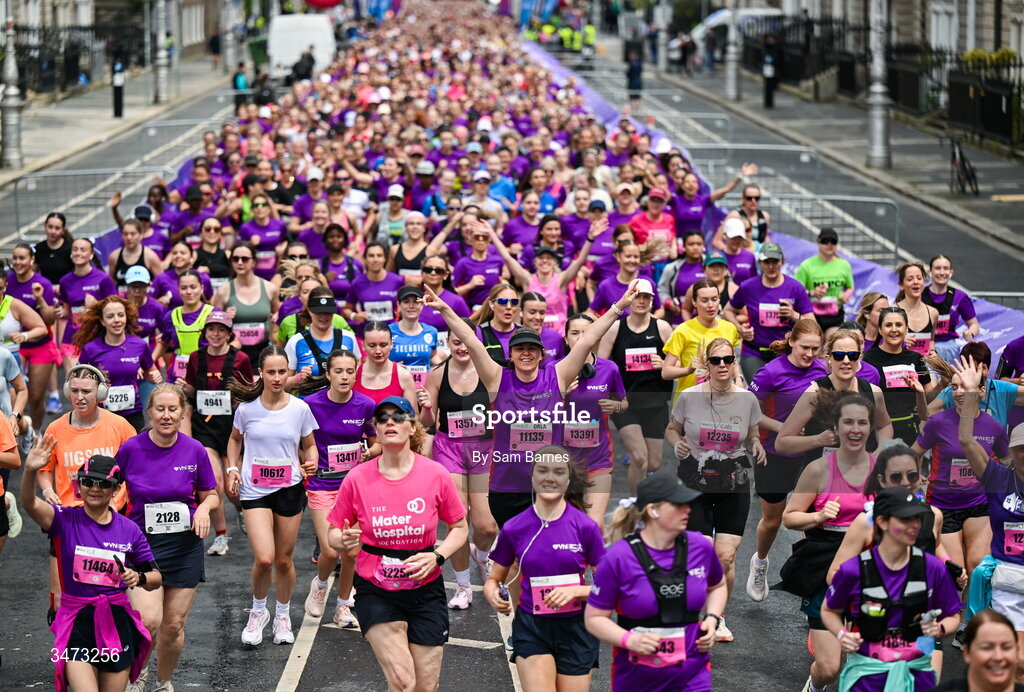 31 May 2026; Participants during the 2026 Vhi Women’s Mini Marathon. Almost 30,000 women from all over the country took to the streets of Dublin to run, walk and jog the 10km route, raising much needed funds for hundreds of charities around the country. www.vhiwomensminimarathon.ie. Photo by Sam Barnes/Sportsfile