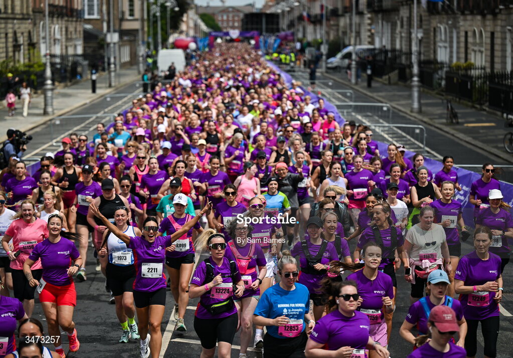 31 May 2026; Participants during the 2026 Vhi Women’s Mini Marathon. Almost 30,000 women from all over the country took to the streets of Dublin to run, walk and jog the 10km route, raising much needed funds for hundreds of charities around the country. www.vhiwomensminimarathon.ie. Photo by Sam Barnes/Sportsfile