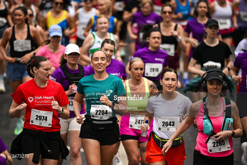 31 May 2026; Participants during the 2026 Vhi Women’s Mini Marathon. Almost 30,000 women from all over the country took to the streets of Dublin to run, walk and jog the 10km route, raising much needed funds for hundreds of charities around the country. www.vhiwomensminimarathon.ie. Photo by Sam Barnes/Sportsfile