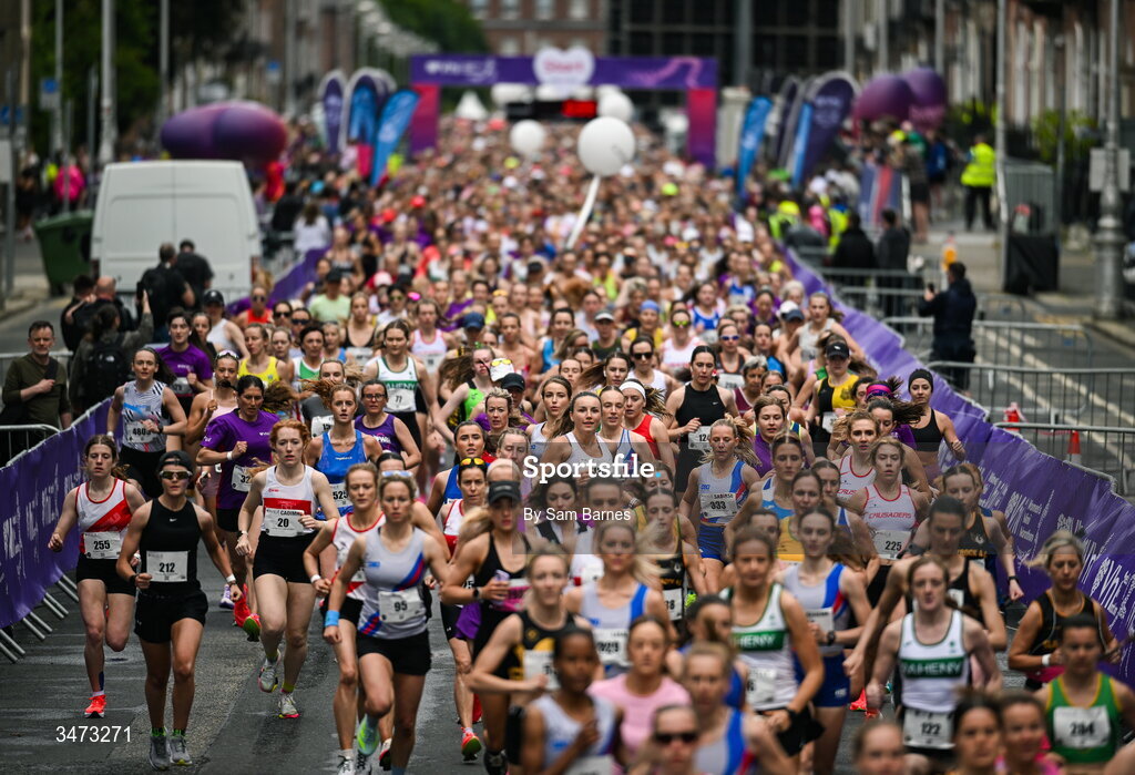 31 May 2026; Participants during the 2026 Vhi Women’s Mini Marathon. Almost 30,000 women from all over the country took to the streets of Dublin to run, walk and jog the 10km route, raising much needed funds for hundreds of charities around the country. www.vhiwomensminimarathon.ie. Photo by Sam Barnes/Sportsfile