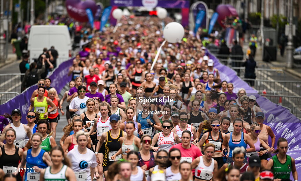 31 May 2026; Participants during the 2026 Vhi Women’s Mini Marathon. Almost 30,000 women from all over the country took to the streets of Dublin to run, walk and jog the 10km route, raising much needed funds for hundreds of charities around the country. www.vhiwomensminimarathon.ie. Photo by Sam Barnes/Sportsfile