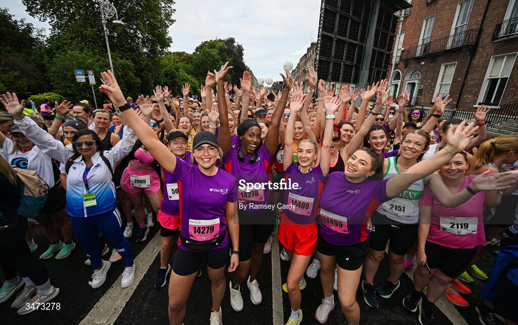 31 May 2026; VHI ambassadors, from left, Aimee Connolly, Katja Mia, Nathalie Lennon and Clóda Scanlon before the 2026 Vhi Women’s Mini Marathon. Almost 30,000 women from all over the country took to the streets of Dublin to run, walk and jog the 10km route, raising much needed funds for hundreds of charities around the country. www.vhiwomensminimarathon.ie. Photo by Ramsey Cardy/Sportsfile