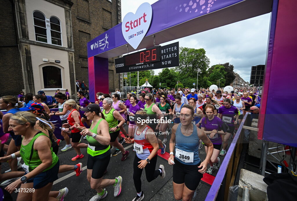 31 May 2026; Participants during the 2026 Vhi Women’s Mini Marathon. Almost 30,000 women from all over the country took to the streets of Dublin to run, walk and jog the 10km route, raising much needed funds for hundreds of charities around the country. www.vhiwomensminimarathon.ie. Photo by Ramsey Cardy/Sportsfile