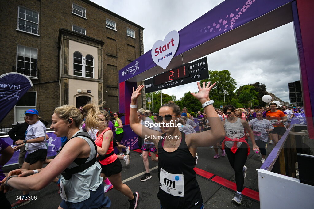 31 May 2026; Participants during the 2026 Vhi Women’s Mini Marathon. Almost 30,000 women from all over the country took to the streets of Dublin to run, walk and jog the 10km route, raising much needed funds for hundreds of charities around the country. www.vhiwomensminimarathon.ie. Photo by Ramsey Cardy/Sportsfile