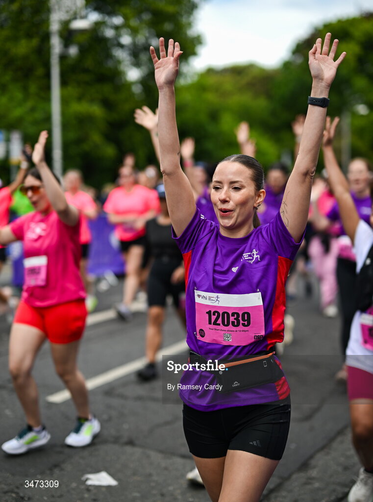 31 May 2026; Participants during the 2026 Vhi Women’s Mini Marathon. Almost 30,000 women from all over the country took to the streets of Dublin to run, walk and jog the 10km route, raising much needed funds for hundreds of charities around the country. www.vhiwomensminimarathon.ie. Photo by Ramsey Cardy/Sportsfile