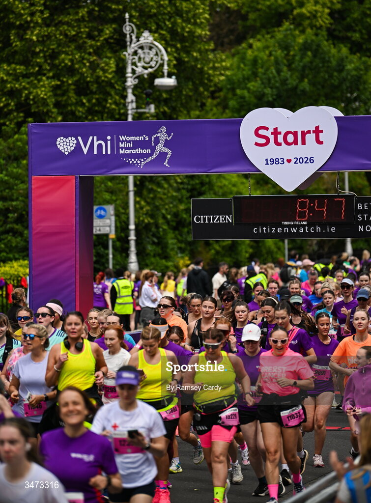 31 May 2026; Participants during the 2026 Vhi Women’s Mini Marathon. Almost 30,000 women from all over the country took to the streets of Dublin to run, walk and jog the 10km route, raising much needed funds for hundreds of charities around the country. www.vhiwomensminimarathon.ie. Photo by Ramsey Cardy/Sportsfile