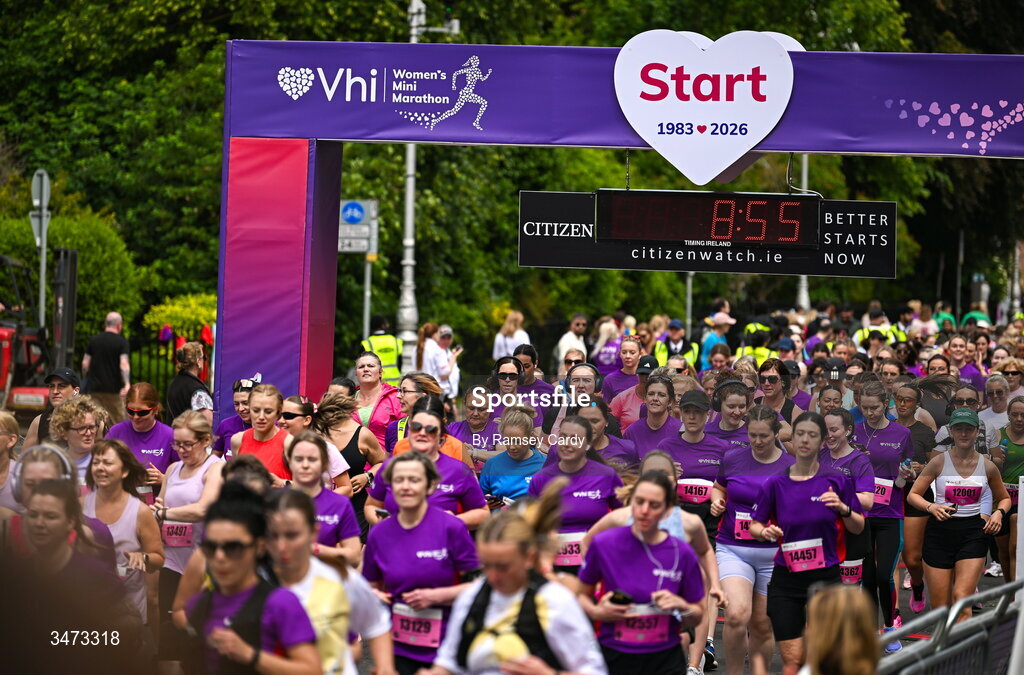 31 May 2026; Participants during the 2026 Vhi Women’s Mini Marathon. Almost 30,000 women from all over the country took to the streets of Dublin to run, walk and jog the 10km route, raising much needed funds for hundreds of charities around the country. www.vhiwomensminimarathon.ie. Photo by Ramsey Cardy/Sportsfile