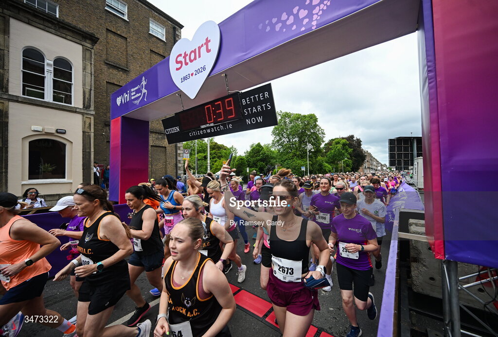 31 May 2026; Participants during the 2026 Vhi Women’s Mini Marathon. Almost 30,000 women from all over the country took to the streets of Dublin to run, walk and jog the 10km route, raising much needed funds for hundreds of charities around the country. www.vhiwomensminimarathon.ie. Photo by Ramsey Cardy/Sportsfile