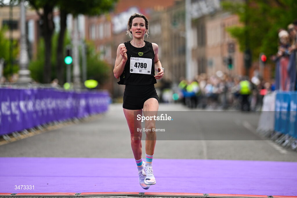 31 May 2026; Ciara Wilson crosses the line to finish third in the 2026 Vhi Women’s Mini Marathon. Almost 30,000 women from all over the country took to the streets of Dublin to run, walk and jog the 10km route, raising much needed funds for hundreds of charities around the country. www.vhiwomensminimarathon.ie. Photo by Sam Barnes/Sportsfile
