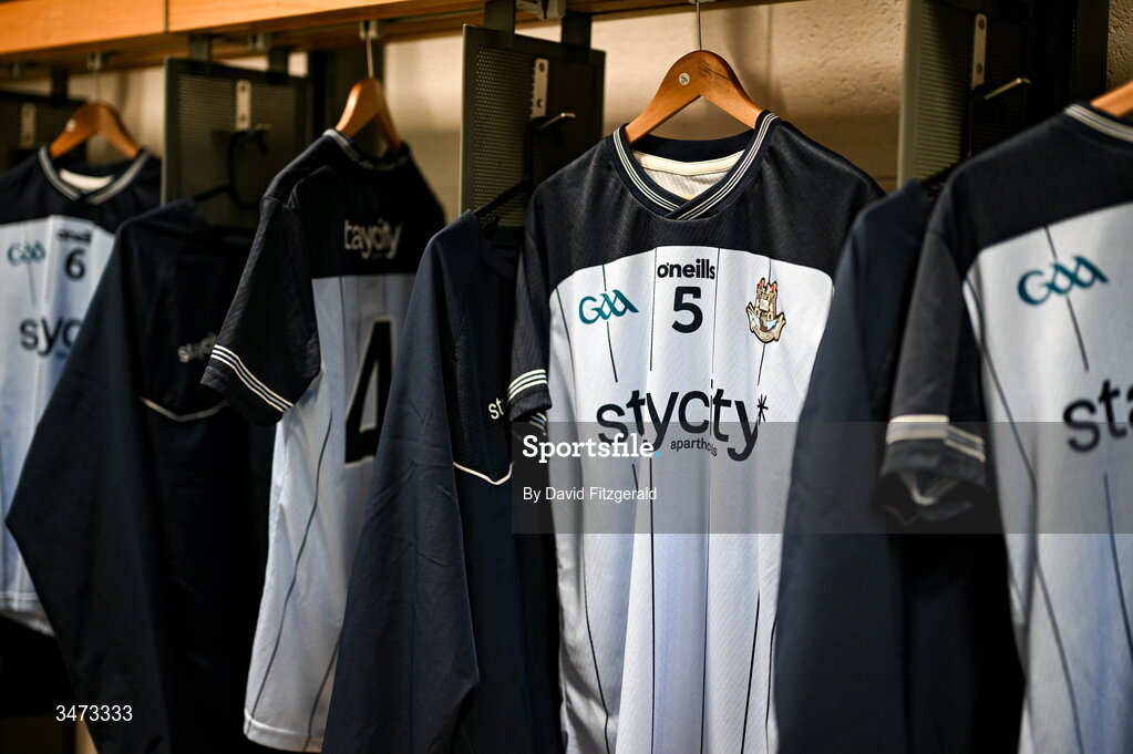 31 May 2026; The jersey of Seán MacMahon of Dublin hangs in the dressing room before the GAA Football All-Ireland Senior Championship Round 1 match between Dublin and Louth at Croke Park in Dublin. Photo by David Fitzgerald/Sportsfile
