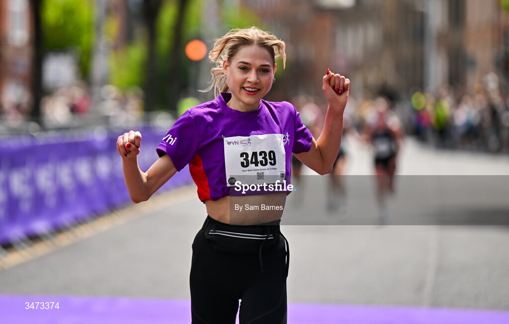 31 May 2026; Kitija Glaudane celebrates finishing the 2026 Vhi Women’s Mini Marathon. Almost 30,000 women from all over the country took to the streets of Dublin to run, walk and jog the 10km route, raising much needed funds for hundreds of charities around the country. www.vhiwomensminimarathon.ie. Photo by Sam Barnes/Sportsfile