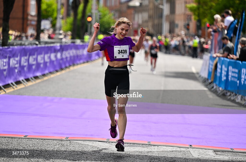 31 May 2026; Kitija Glaudane celebrates finishing the 2026 Vhi Women’s Mini Marathon. Almost 30,000 women from all over the country took to the streets of Dublin to run, walk and jog the 10km route, raising much needed funds for hundreds of charities around the country. www.vhiwomensminimarathon.ie. Photo by Sam Barnes/Sportsfile