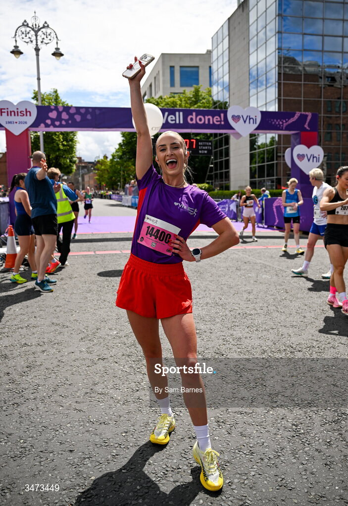 31 May 2026; VHI ambassador Nathalie Lennon after finishing the 2026 Vhi Women’s Mini Marathon. Almost 30,000 women from all over the country took to the streets of Dublin to run, walk and jog the 10km route, raising much needed funds for hundreds of charities around the country. www.vhiwomensminimarathon.ie. Photo by Sam Barnes/Sportsfile