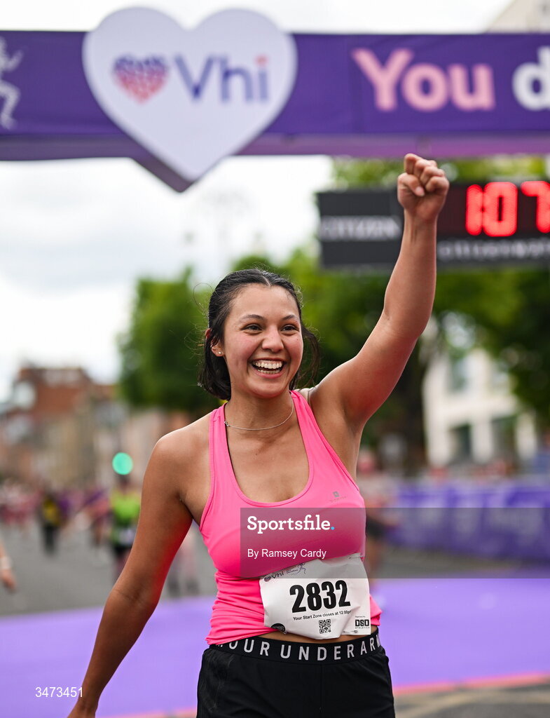 31 May 2026; Zara Butler after finishing the 2026 Vhi Women’s Mini Marathon. Almost 30,000 women from all over the country took to the streets of Dublin to run, walk and jog the 10km route, raising much needed funds for hundreds of charities around the country. www.vhiwomensminimarathon.ie. Photo by Ramsey Cardy/Sportsfile