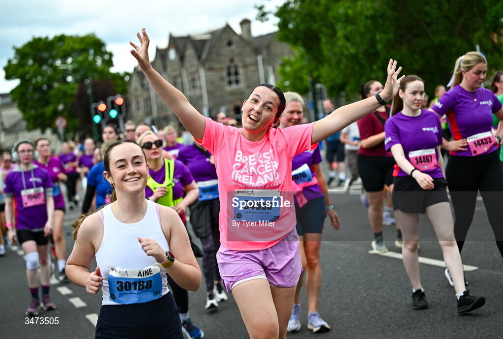 31 May 2026; Participants during the 2026 Vhi Women’s Mini Marathon. Almost 30,000 women from all over the country took to the streets of Dublin to run, walk and jog the 10km route, raising much needed funds for hundreds of charities around the country. www.vhiwomensminimarathon.ie. Photo by Tyler Miller/Sportsfile