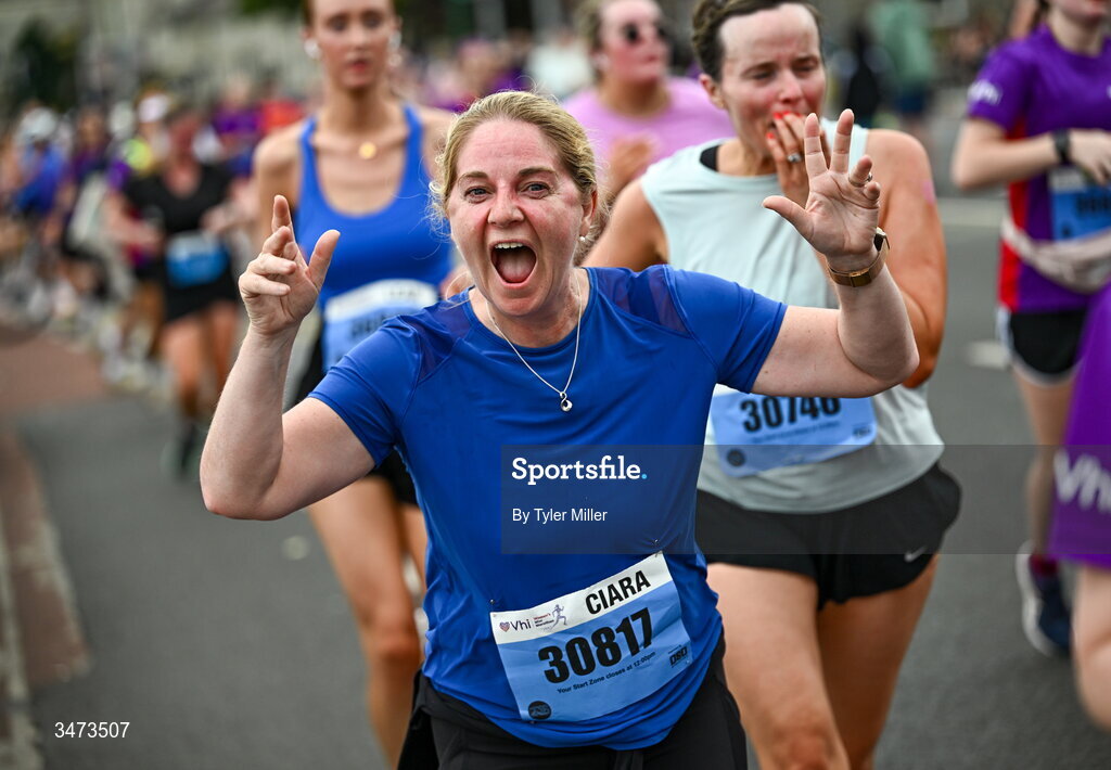 31 May 2026; Participants during the 2026 Vhi Women’s Mini Marathon. Almost 30,000 women from all over the country took to the streets of Dublin to run, walk and jog the 10km route, raising much needed funds for hundreds of charities around the country. www.vhiwomensminimarathon.ie. Photo by Tyler Miller/Sportsfile
