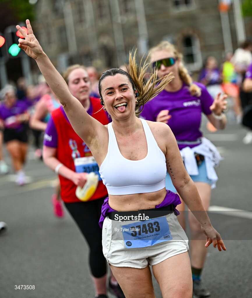 31 May 2026; Participants during the 2026 Vhi Women’s Mini Marathon. Almost 30,000 women from all over the country took to the streets of Dublin to run, walk and jog the 10km route, raising much needed funds for hundreds of charities around the country. www.vhiwomensminimarathon.ie. Photo by Tyler Miller/Sportsfile