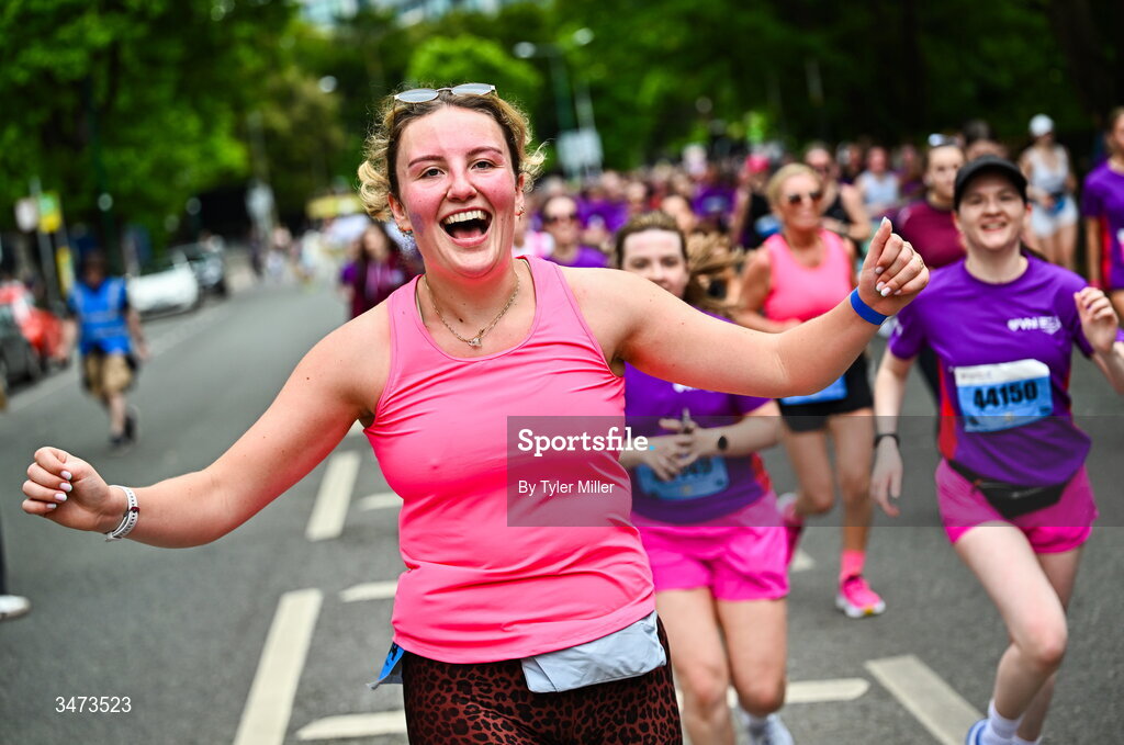 31 May 2026; Participants during the 2026 Vhi Women’s Mini Marathon. Almost 30,000 women from all over the country took to the streets of Dublin to run, walk and jog the 10km route, raising much needed funds for hundreds of charities around the country. www.vhiwomensminimarathon.ie. Photo by Tyler Miller/Sportsfile