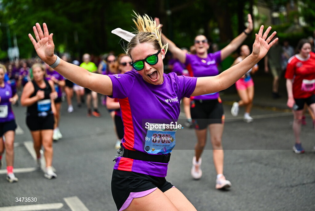 31 May 2026; Participants during the 2026 Vhi Women’s Mini Marathon. Almost 30,000 women from all over the country took to the streets of Dublin to run, walk and jog the 10km route, raising much needed funds for hundreds of charities around the country. www.vhiwomensminimarathon.ie. Photo by Tyler Miller/Sportsfile