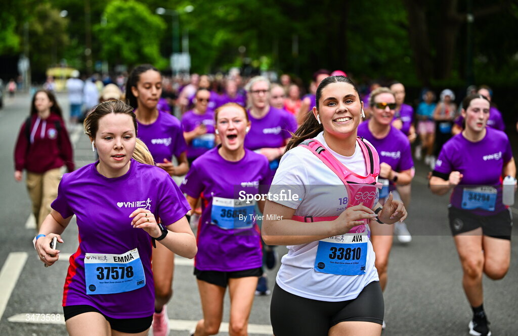 31 May 2026; Participants during the 2026 Vhi Women’s Mini Marathon. Almost 30,000 women from all over the country took to the streets of Dublin to run, walk and jog the 10km route, raising much needed funds for hundreds of charities around the country. www.vhiwomensminimarathon.ie. Photo by Tyler Miller/Sportsfile