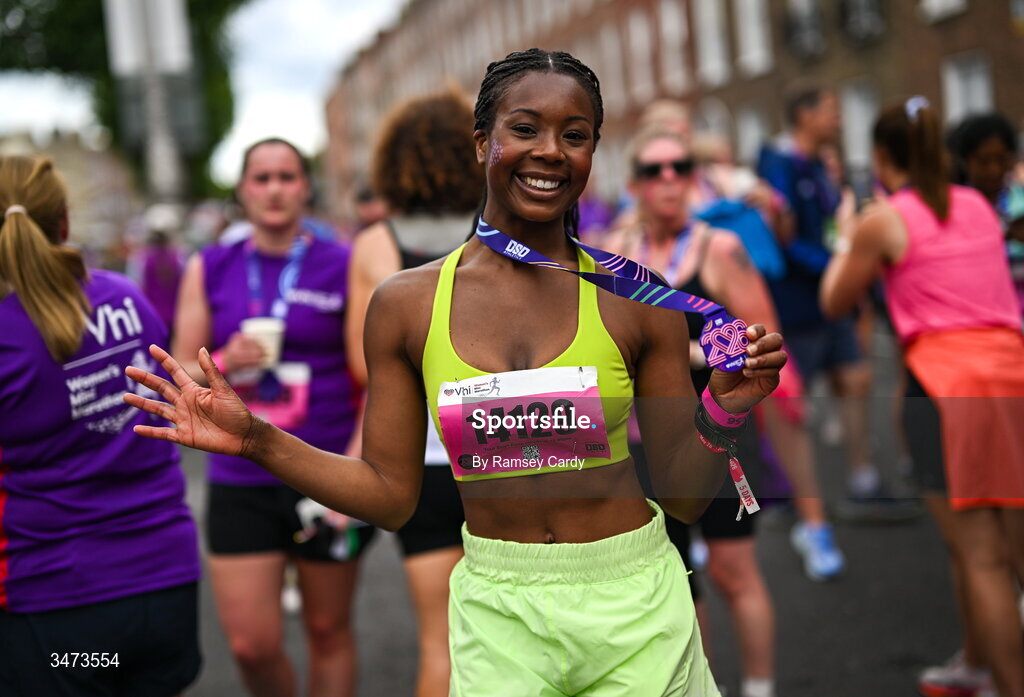 31 May 2026; Florence Okojie after the 2026 Vhi Women’s Mini Marathon. Almost 30,000 women from all over the country took to the streets of Dublin to run, walk and jog the 10km route, raising much needed funds for hundreds of charities around the country. www.vhiwomensminimarathon.ie. Photo by Ramsey Cardy/Sportsfile