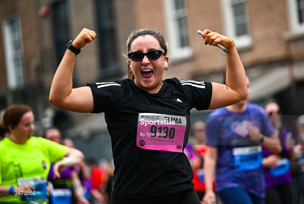 31 May 2026; Emma Cleary during the 2026 Vhi Women’s Mini Marathon. Almost 30,000 women from all over the country took to the streets of Dublin to run, walk and jog the 10km route, raising much needed funds for hundreds of charities around the country. www.vhiwomensminimarathon.ie. Photo by Tyler Miller/Sportsfile