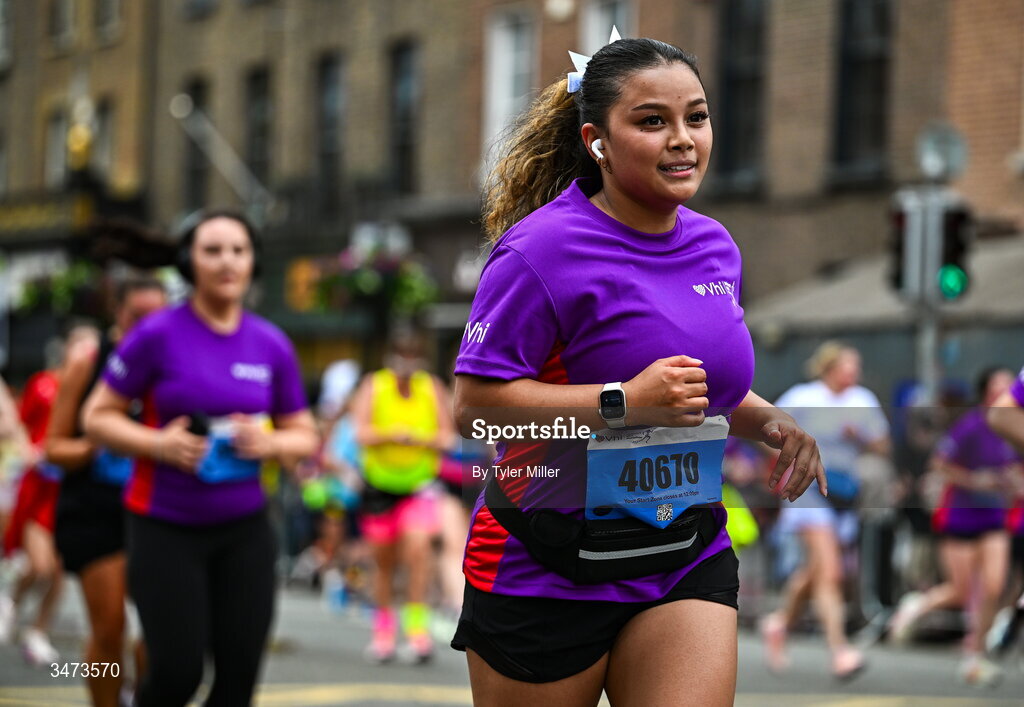 31 May 2026; Alyanna Buriel during the 2026 Vhi Women’s Mini Marathon. Almost 30,000 women from all over the country took to the streets of Dublin to run, walk and jog the 10km route, raising much needed funds for hundreds of charities around the country. www.vhiwomensminimarathon.ie. Photo by Tyler Miller/Sportsfile